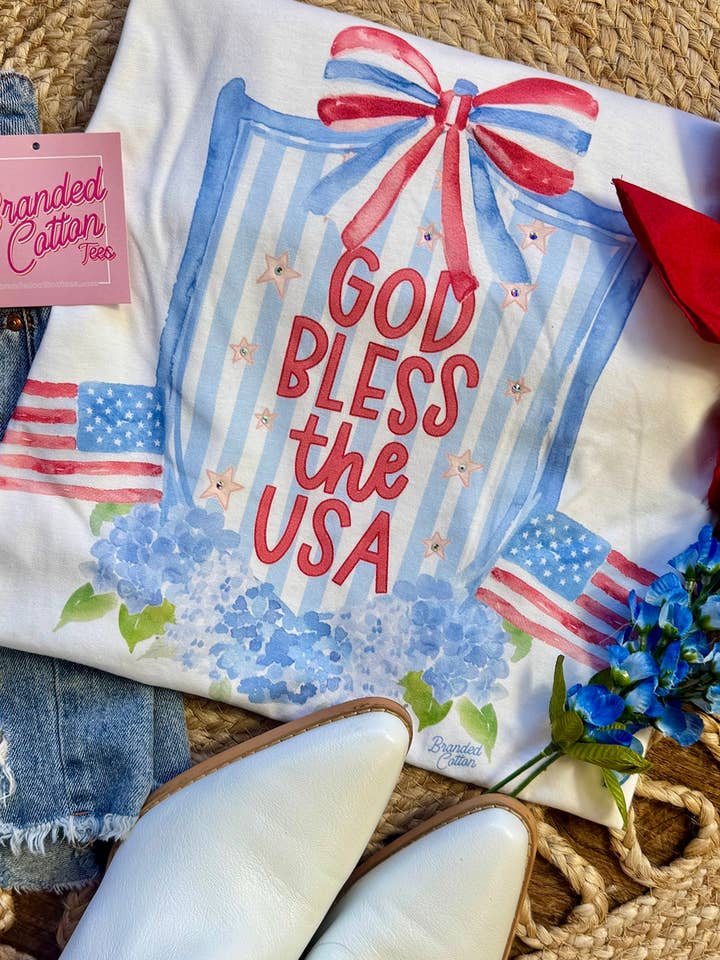 Que Dieu bénisse l'écusson des États-Unis pour la vente par Branded Cotton
