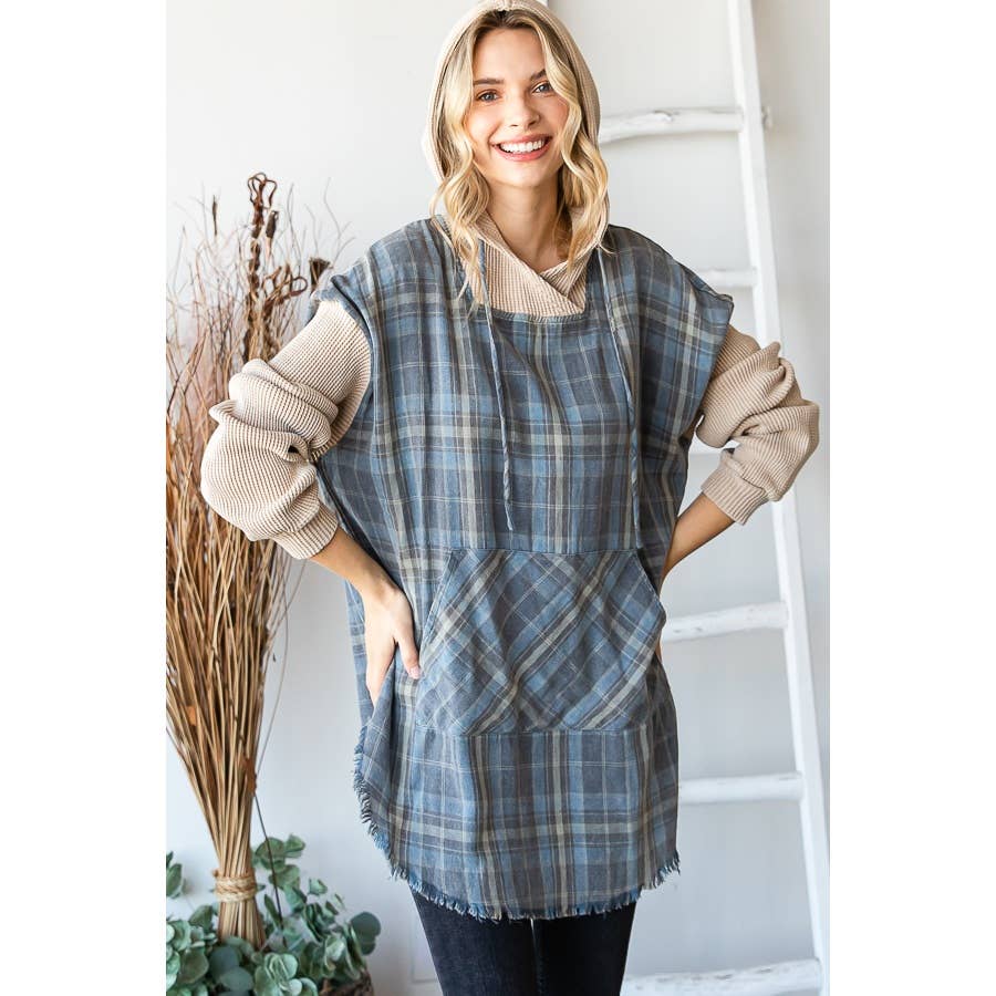 Oli&Hali - Vente Sweat à capuche – femme - PULL À CAPUCHE À CARREAUX DÉLAVÉ AVEC OURLET BRUT ET MANCHES LONGUES14