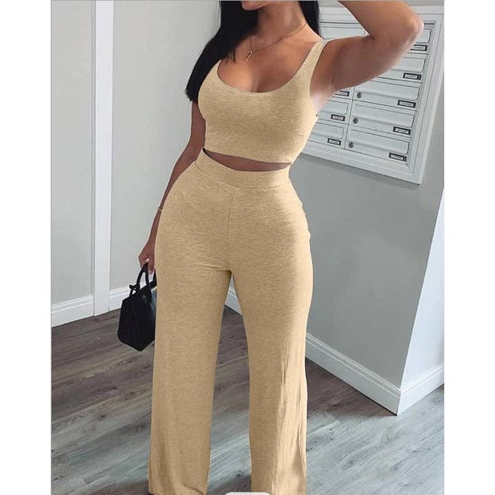 Your Beautiful Boutique – wholesale Top & pants set (NOT Loungewear) – Women's – Women Fashion Casual Solid Color Tank Top Pants Set6