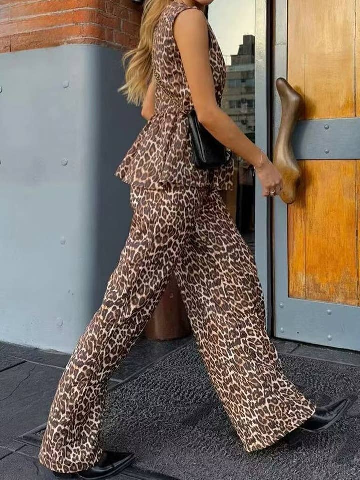 Leopard Print Vest and Wide-Leg Pants Set for wholesale on Faire8