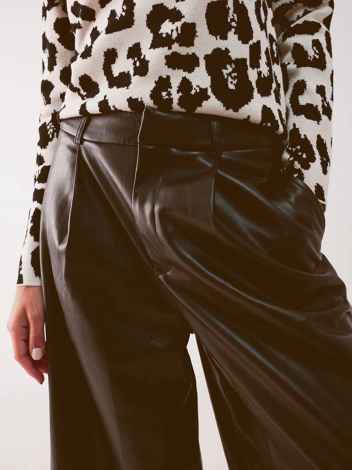 Faux leather wide leg culotte in black for wholesale on Faire