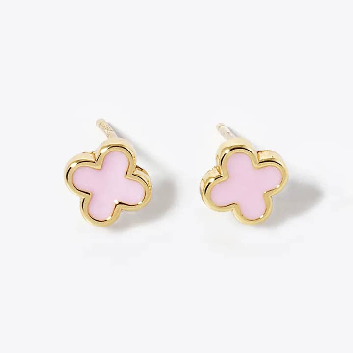 Wild Honey - Wholesale Stud/Post Earrings - 18K Gold Dipped Enamel Quatrefoil Sterling Silver Earrings