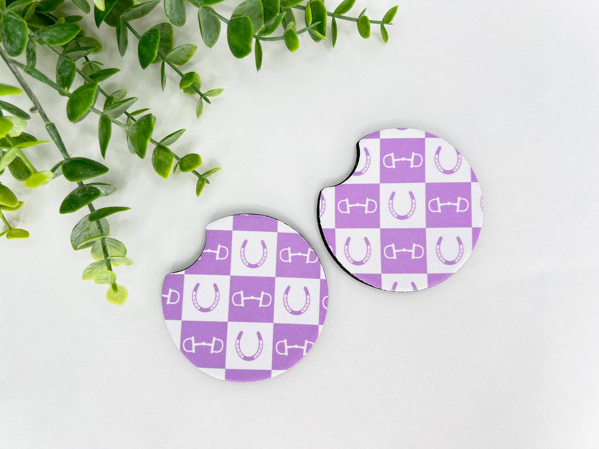 My Fancy Pony - Vente Sous-verre pour voiture – femme - Dessous de verre en néoprène équestres à damier – Lot de 24