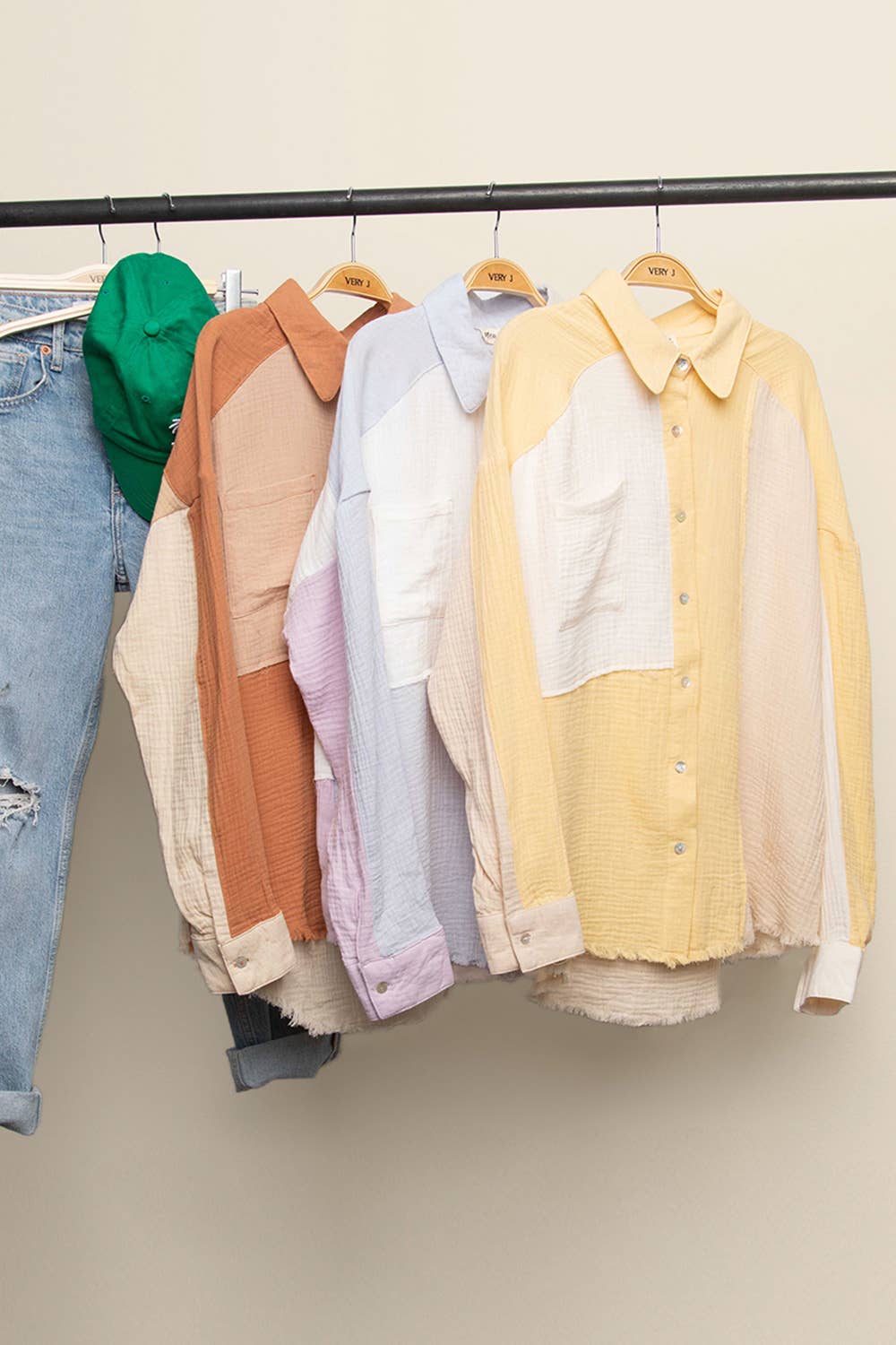 VERY J - Wholesale Button Down Shirt - Women's - NT10324-Color Blocked Button Down Shirt15