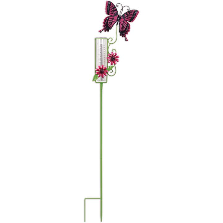 Sunset Vista Designs – wholesale Outdoor ornament/decor – Butterfly Rain Gauge-Pink