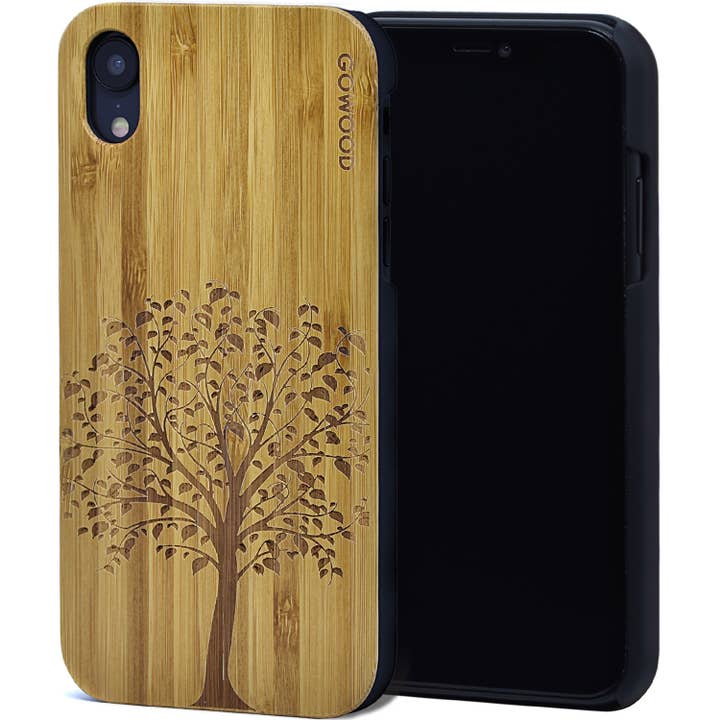 GOWOOD - Wholesale Phone Case - Women's - iPhone XR Case with Tree Engraved Bamboo Backside