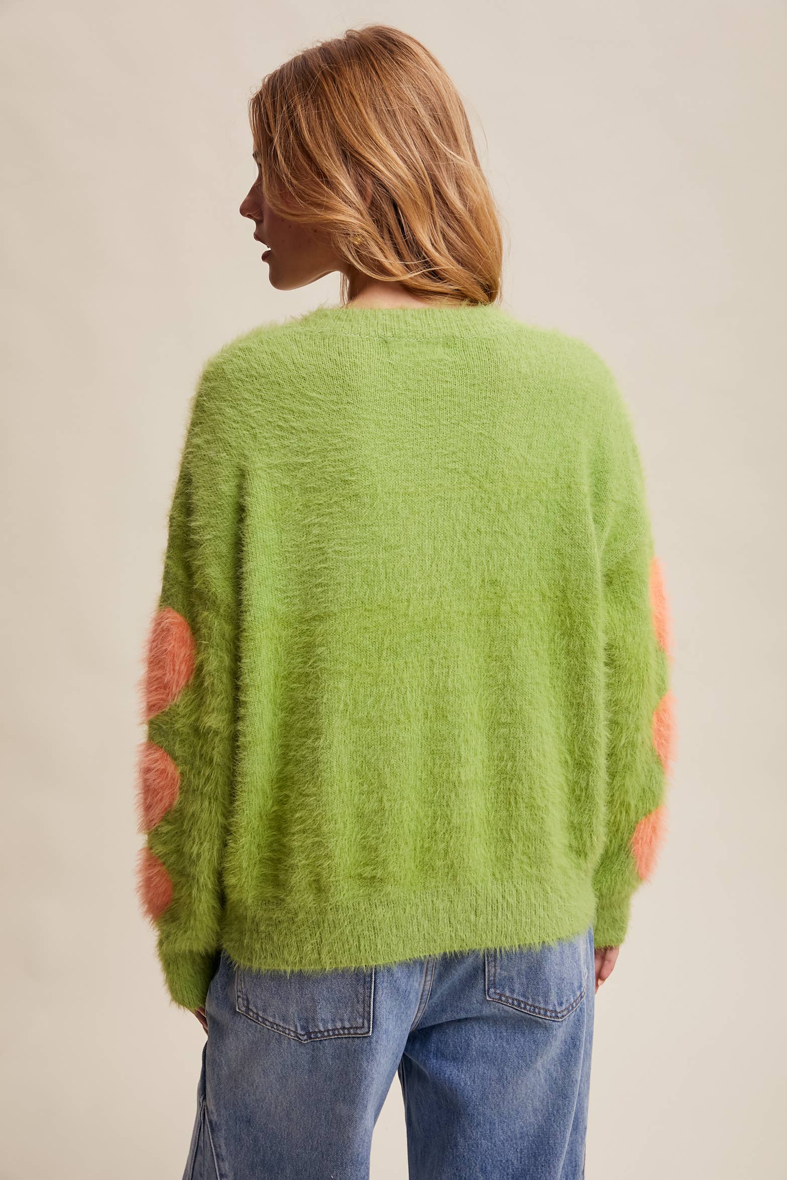 Listicle - Wholesale Knit Sweater - Women's - Fuzzy Heart-Sleeve Pullover Sweater LSW08729