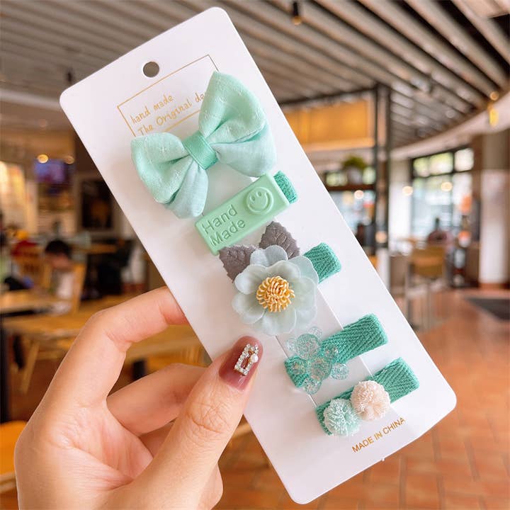 Little Trendy - Wholesale Hair Clip - Kids - Girls cute hair clip set Kids floral Hair Clip Set of 5