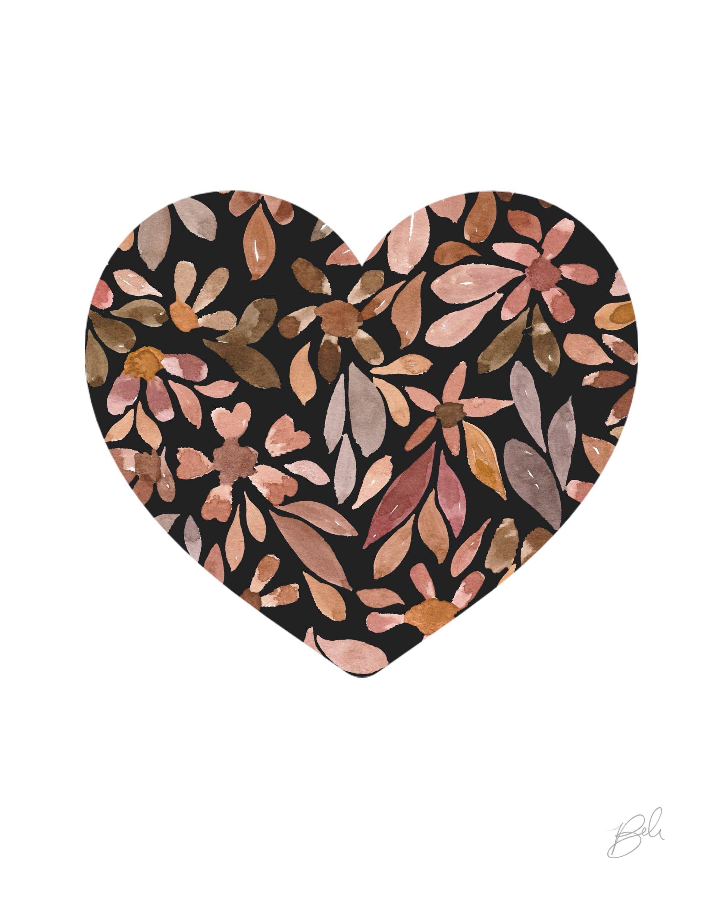 Brooklyn Horne Art - Wholesale Art Print - Black Floral Heart Print1