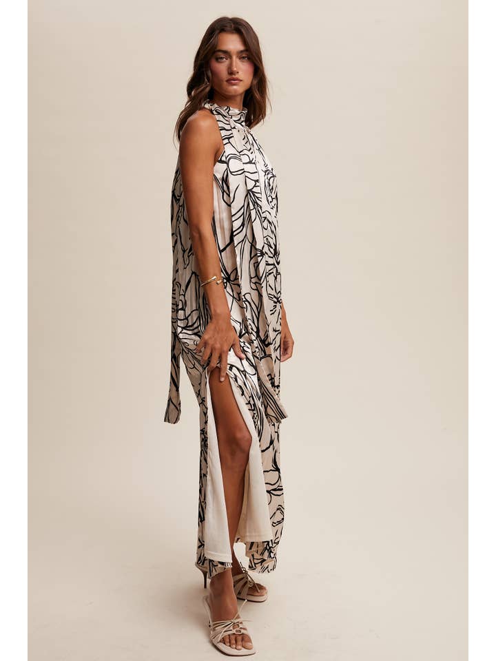 Listicle - Wholesale Dress – Women's - Pleated Floral Halter Satin Maxi Dress17