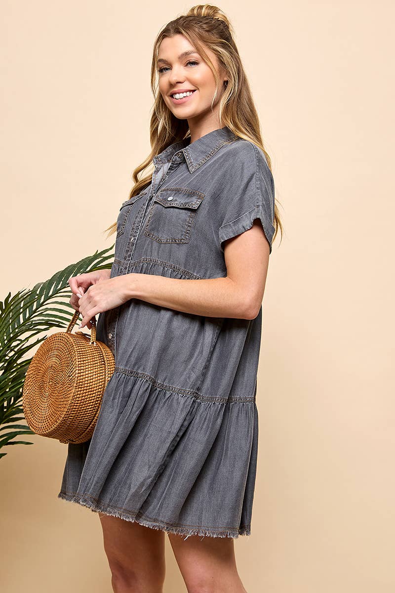TIERED BUTTON DOWN DENIM DRESS for wholesale on Faire7