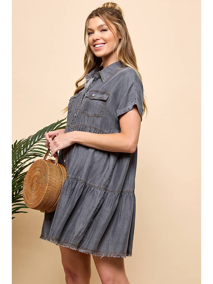 TIERED BUTTON DOWN DENIM DRESS for wholesale on Faire7