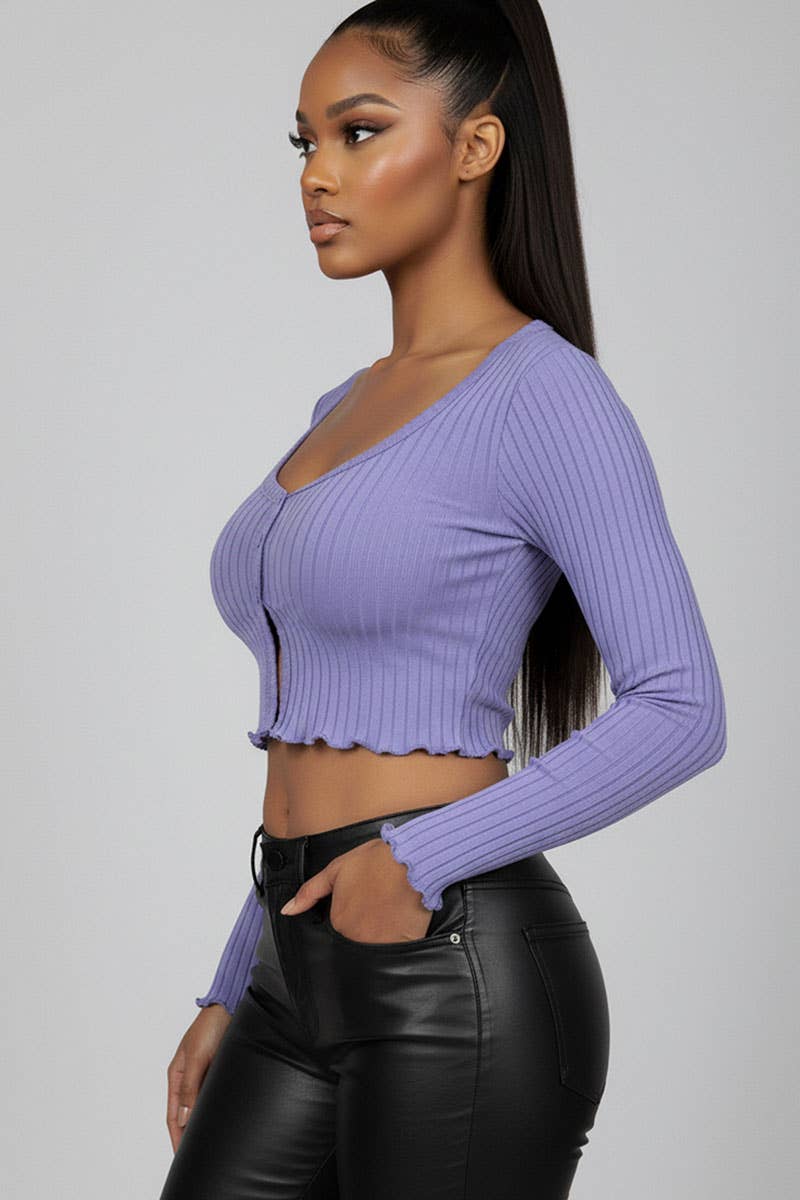 CAPELLA APPAREL - Wholesale Knit Top - Women's - Ribbed Button Front Split Long Sleeve Top4