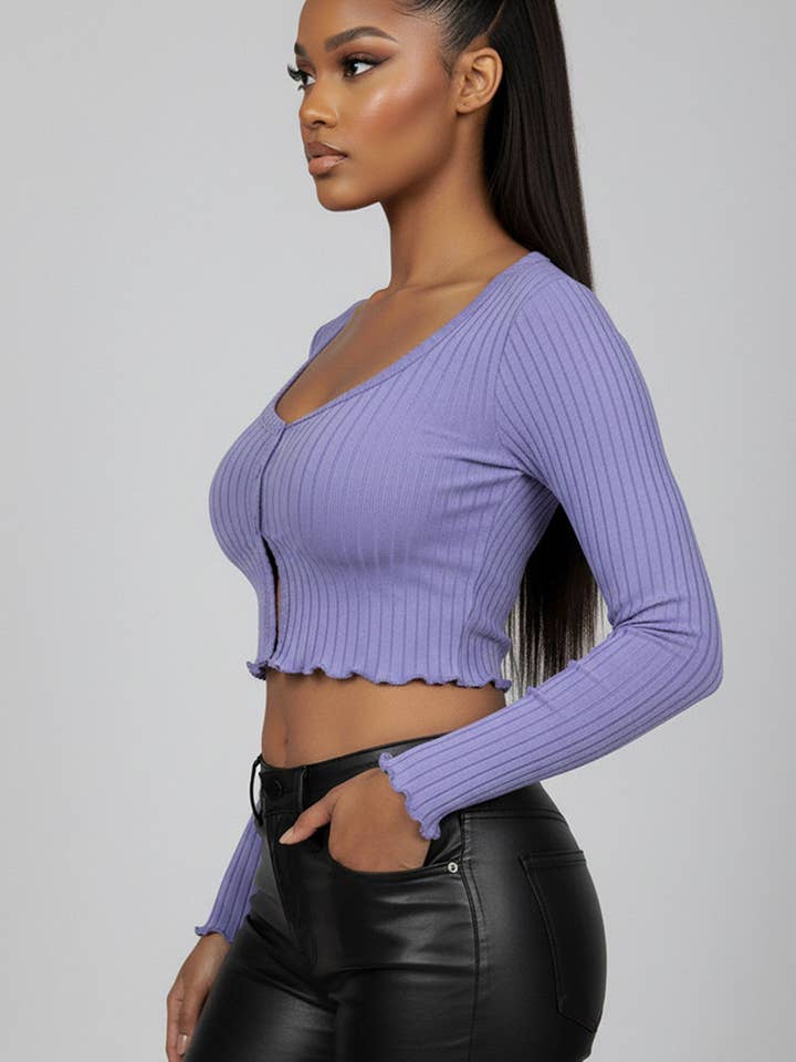 CAPELLA APPAREL - Wholesale Knit Top - Women's - Ribbed Button Front Split Long Sleeve Top4