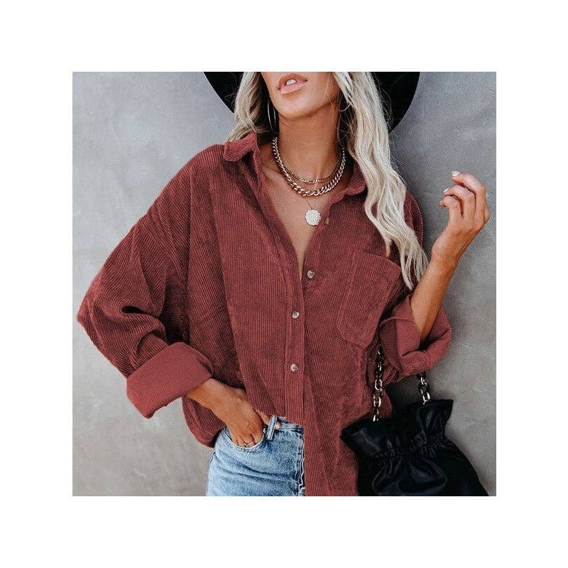 FurDecoration - Wholesale Jacket - Women's - Corduroy Lapel Jacket - Solid Color Casual Outerwear10