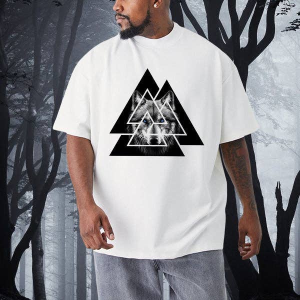 Norse Mythology Valknut Wolf Print Men's T-shirt for wholesale by novaxau