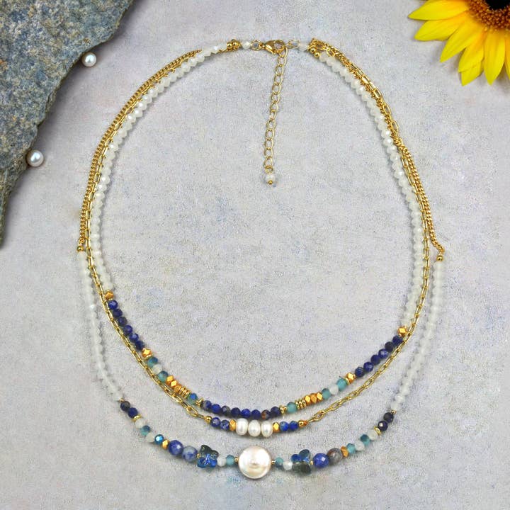 24F33 - Colar de Camadas Celestiais de Pedras Preciosas por atacado de IST Jewelry