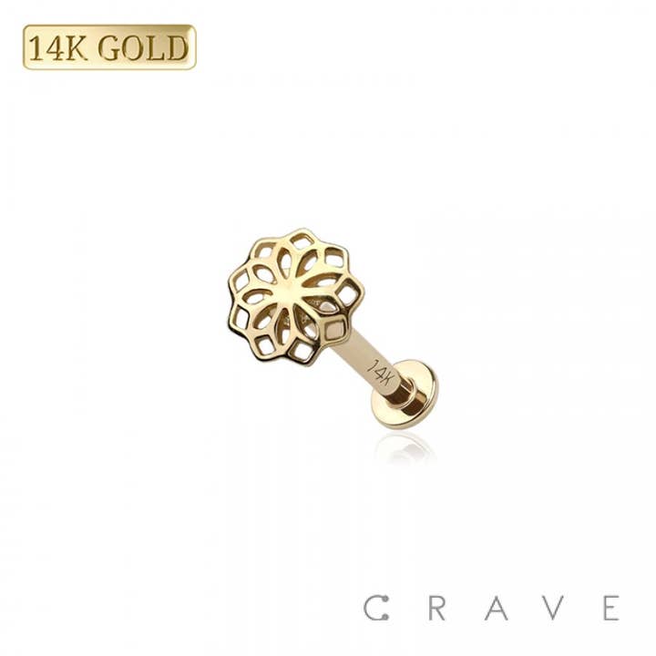 14K GOLD THREADLESS (PUSH IN) FLOWER TOP LABRET SET14K GOLD for wholesale by CRAVE