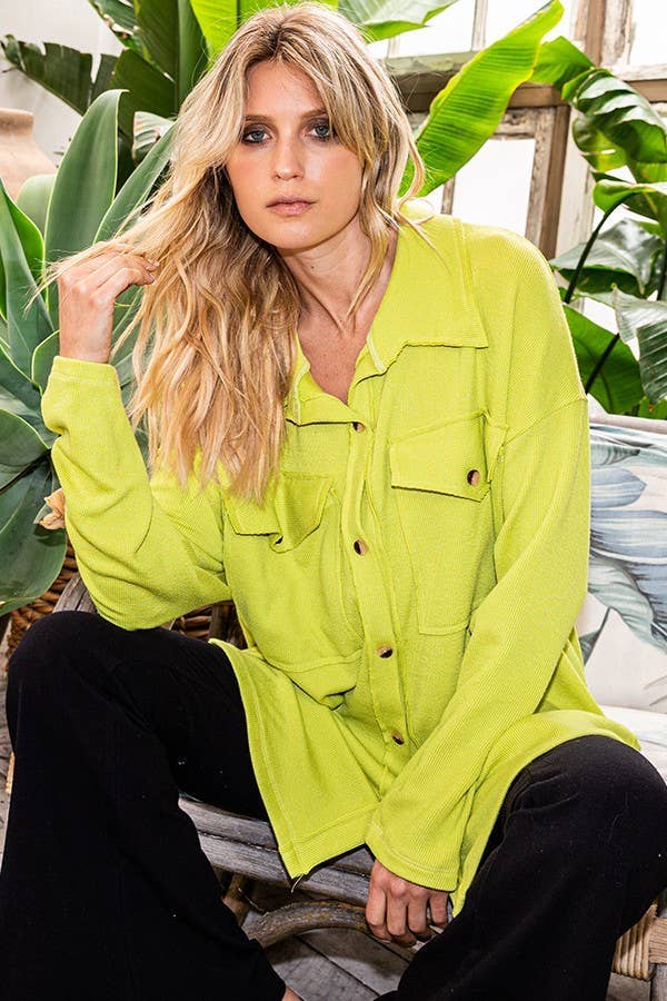 BUCKETLIST OUTLET - Wholesale Shirt Jacket/Shacket - Women's - T1320-4 OUTLET SALE Solid Rib Knit Oversized Shacket Shirt21