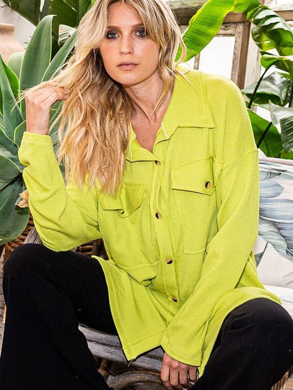 BUCKETLIST OUTLET - Wholesale Shirt Jacket/Shacket - Women's - T1320-4 OUTLET SALE Solid Rib Knit Oversized Shacket Shirt21