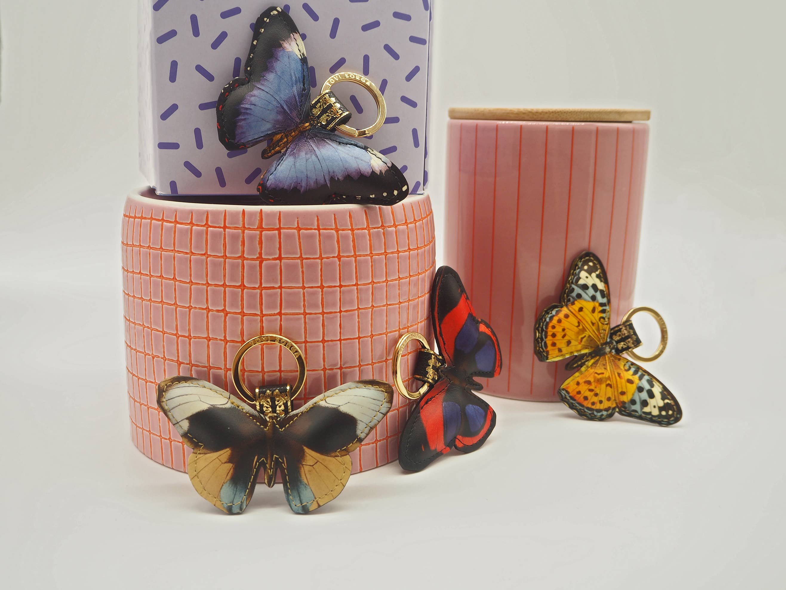 'Alkemest – Engroshandel Nøglering - Dame – Butterfly nøglering - Trykt 100% Læder - Dusk2