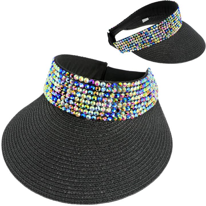 SP Sophia Collection - Wholesale Visor - Women's - Straw Sun Visor w/ Rhinestone Studded Band