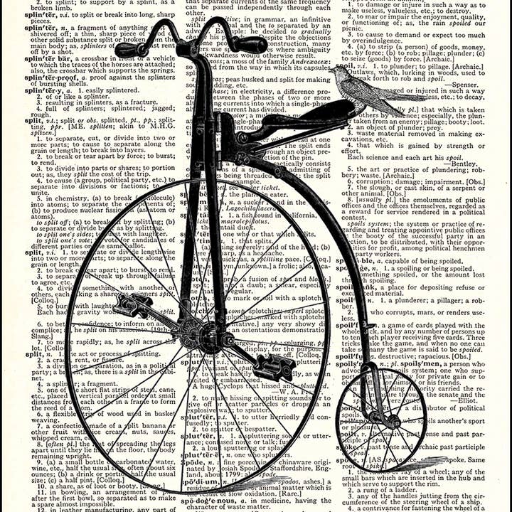 Penny Farthing Bird Dictionary Print for wholesale by Fresh Prints of CT