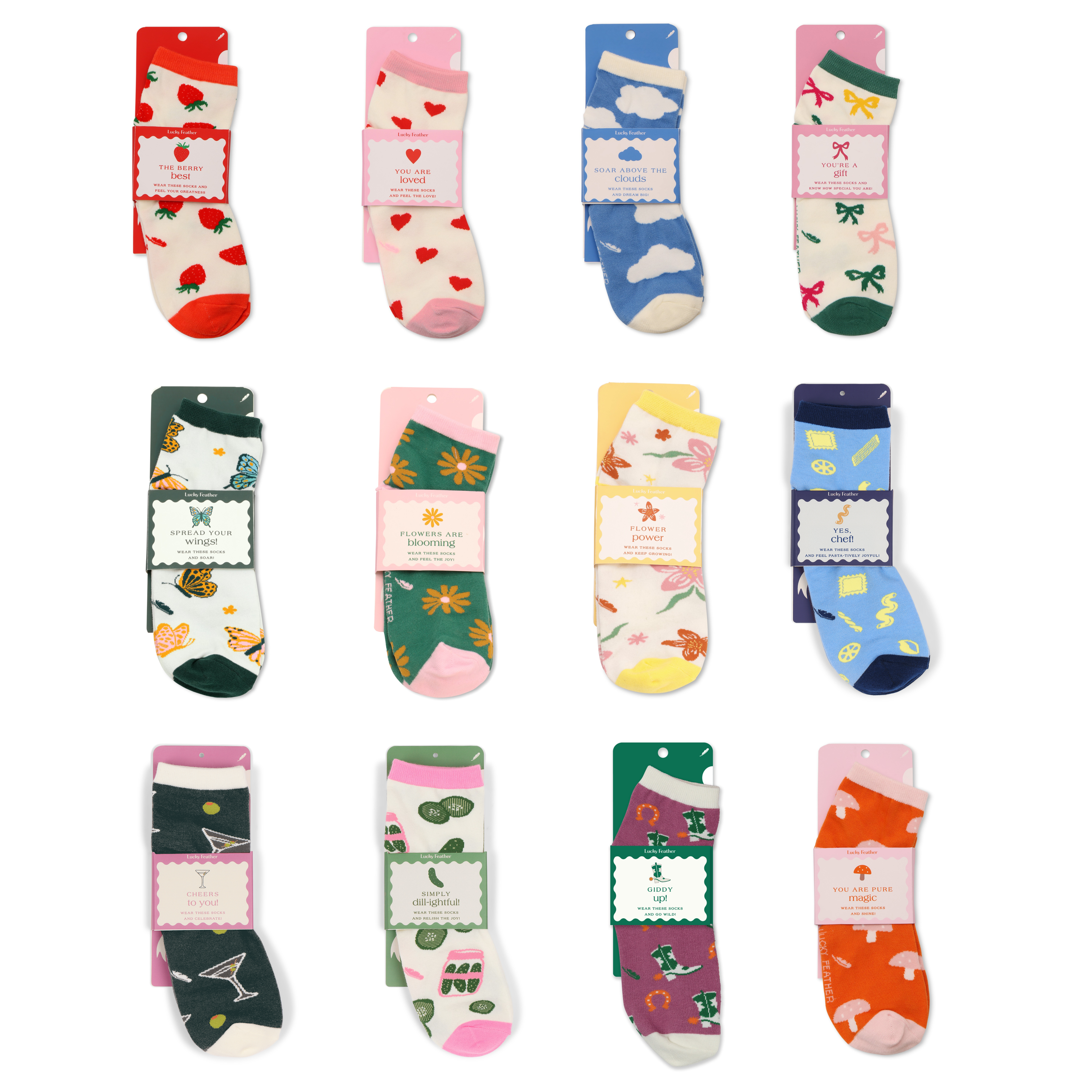 Lucky Feather - Wholesale Socks - Women's - Sockspirations - Sock Bundle - 4 of each, 48 total + display1