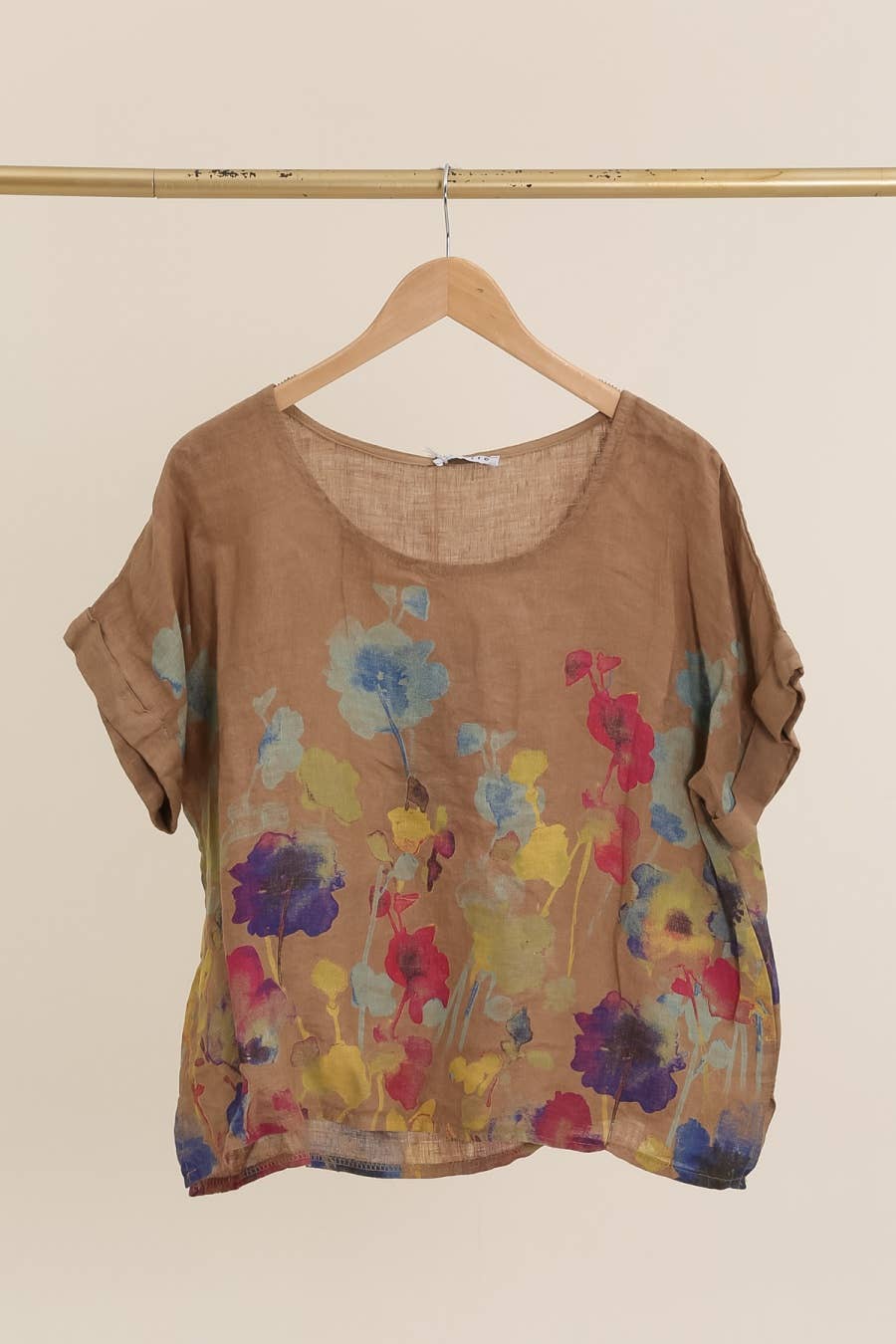 la maison des fibres naturelles – wholesale T-shirt – women's – Round neck printed linen T-shirt 23310 100% LINEN25