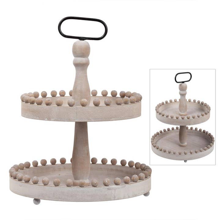 Truu Design Farmhouse 2-Tier Wood Tray with Handle for wholesale by Truu Design