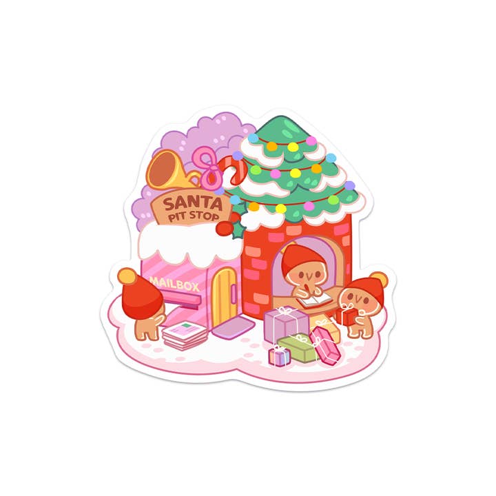 Santa's Pit Stop Waterproof Vinyl Sticker for wholesale by Meowashi Studio