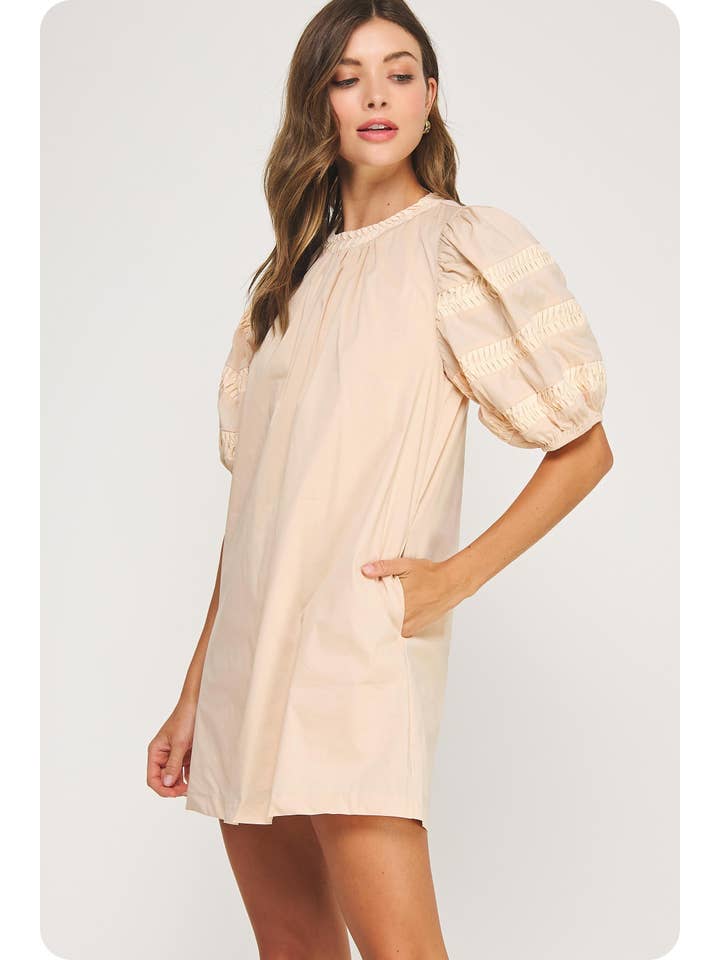 Strut & Bolt - Wholesale Dress - Women's - Reverse Pintuck Puff Sleeve Mini Dress2