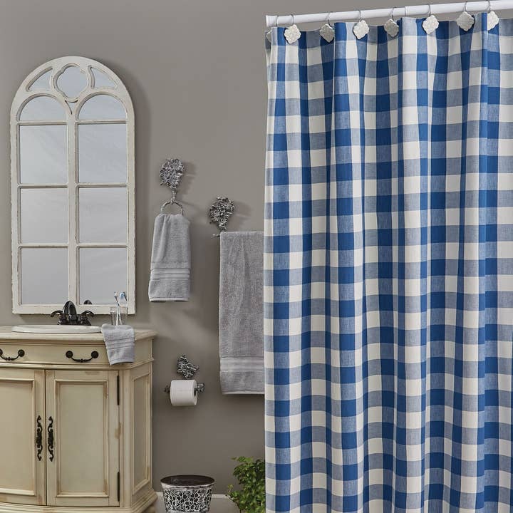 Wicklow Rideau de douche à carreaux Bleu Chine pour la vente par Park Designs