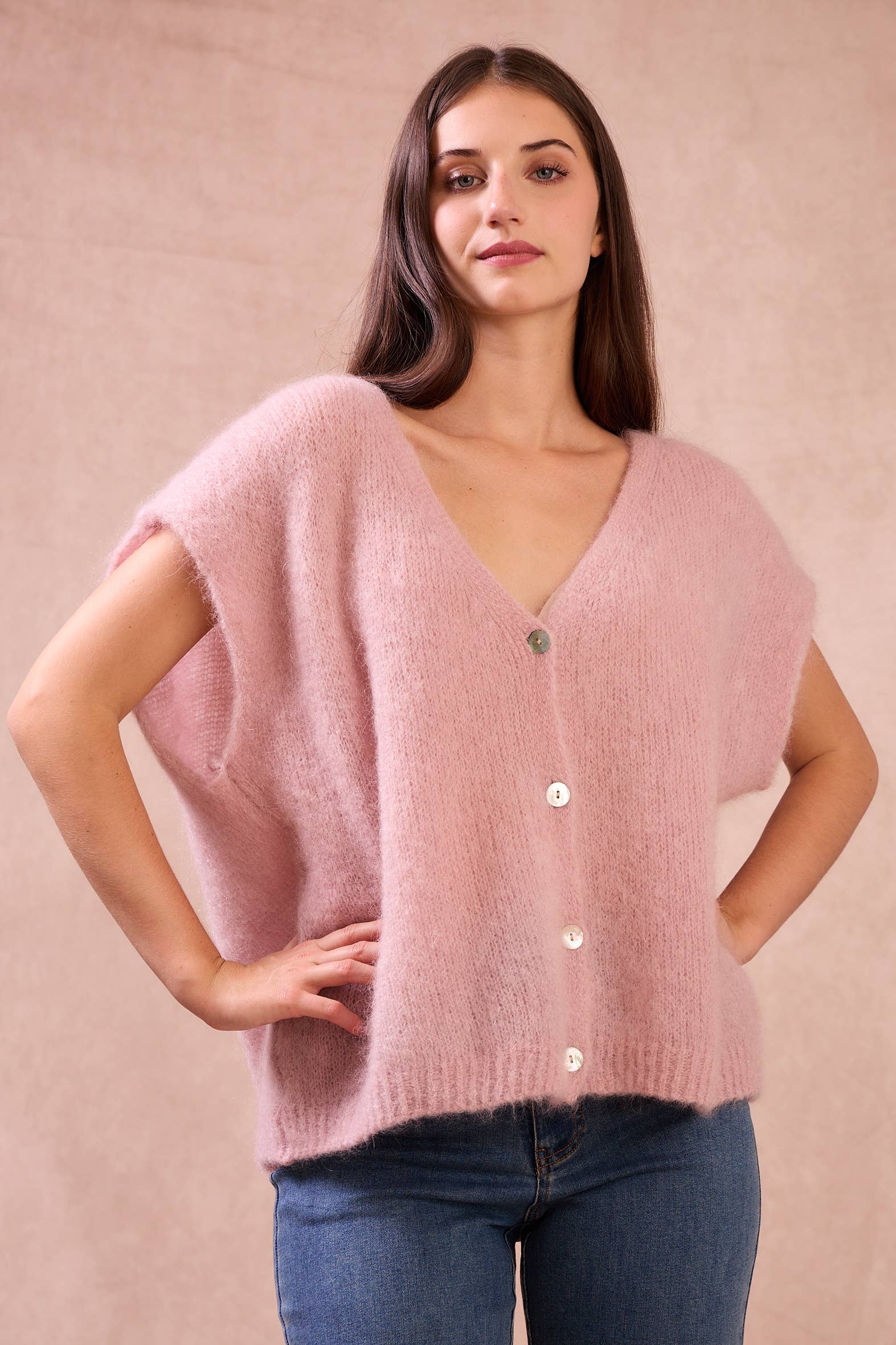 Calie Paris - Wholesale Cardigan - Women's - Sleeveless Mohair Cardigan with Buttons0