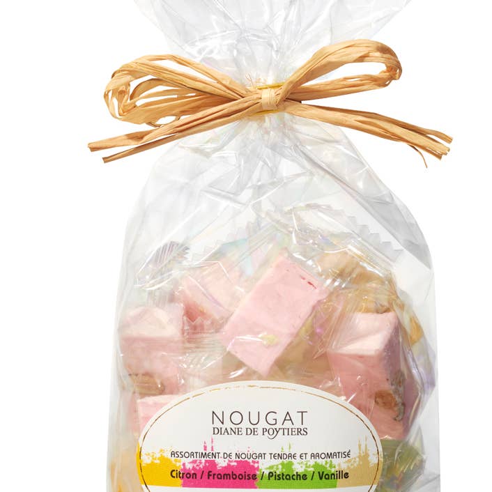 Smaksatt nougat (hallon citron pistasch) 200 g påse för wholesale av Nougat Diane De Poytiers