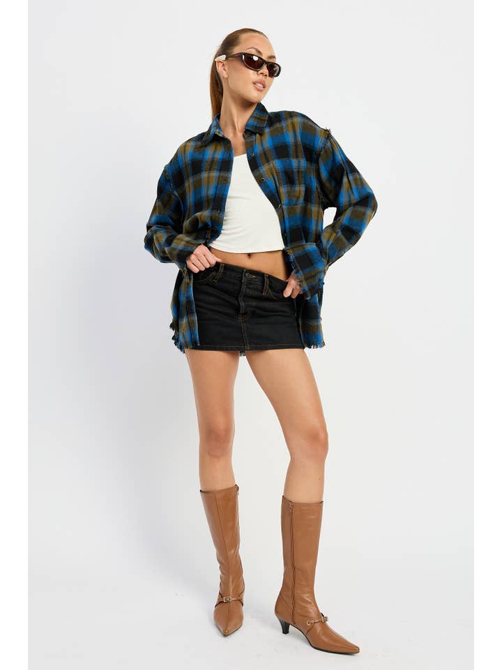 Emory Park - Wholesale Button Down Shirt - Women's - ACID WASH FLANNEL SHIRT5