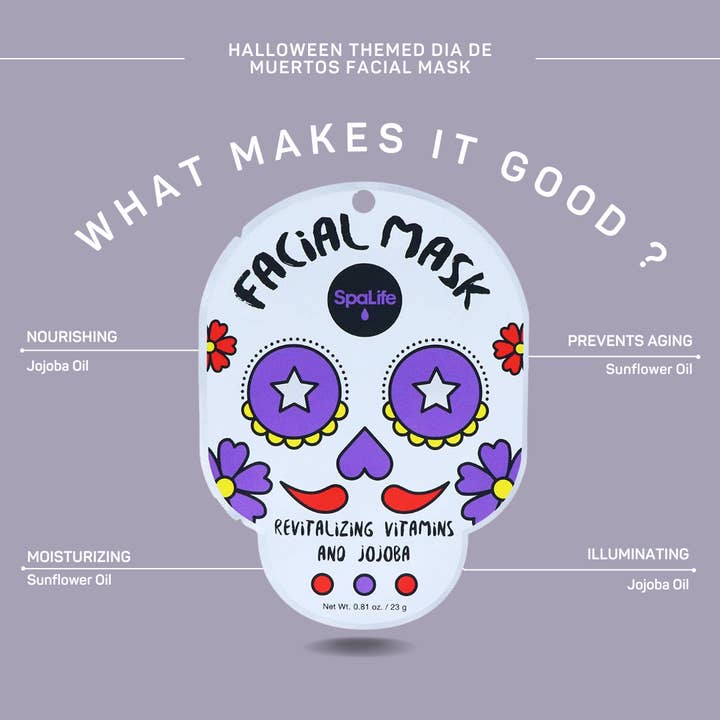 My Spa Life - Wholesale Skincare face mask - Halloween Dia de Muertos Inspired Skincare Sheet Mask - 9 Pk3