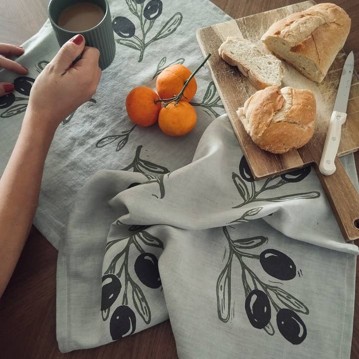 The Ink Job - Wholesale Tea Towel - Linen Tea Towel with Olive Branch Print7