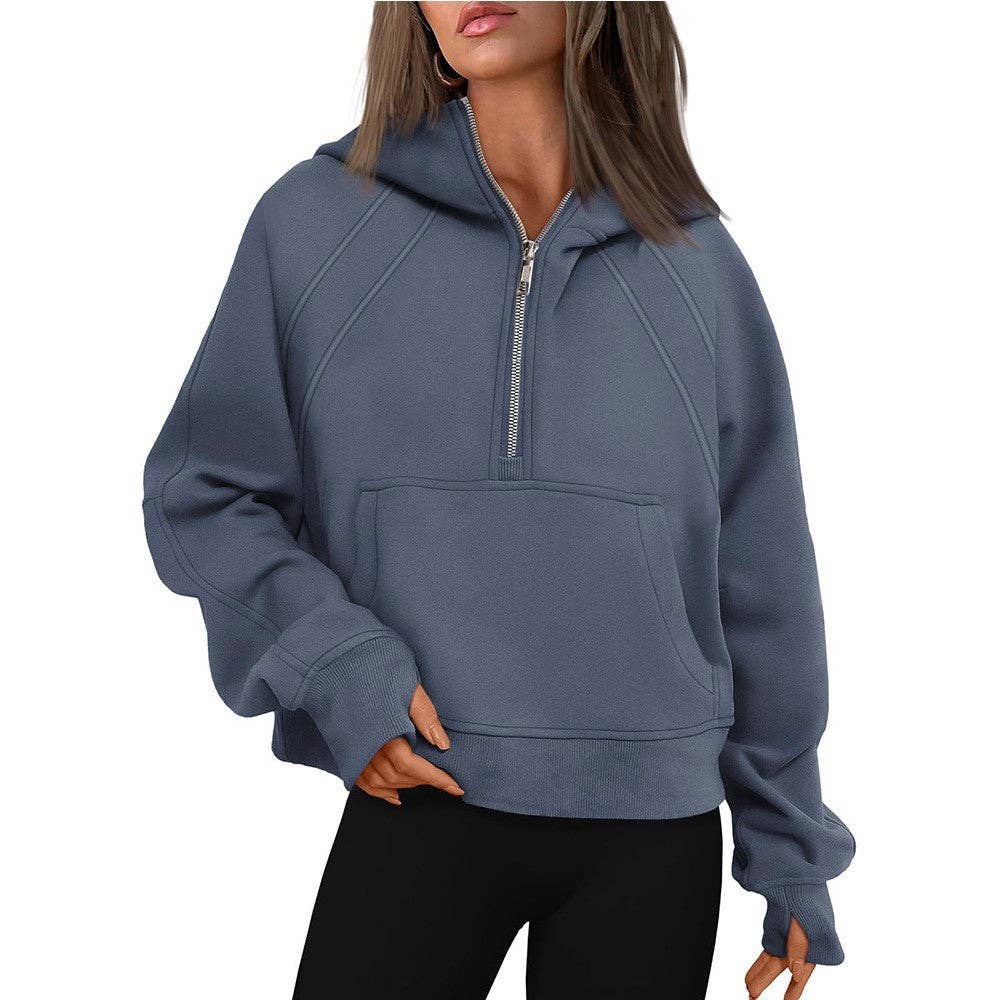 Suhkasana - Wholesale Hoodie - Women's - Zip-Up Hoodie Scuba Pullover Cropped Sweatshirt9