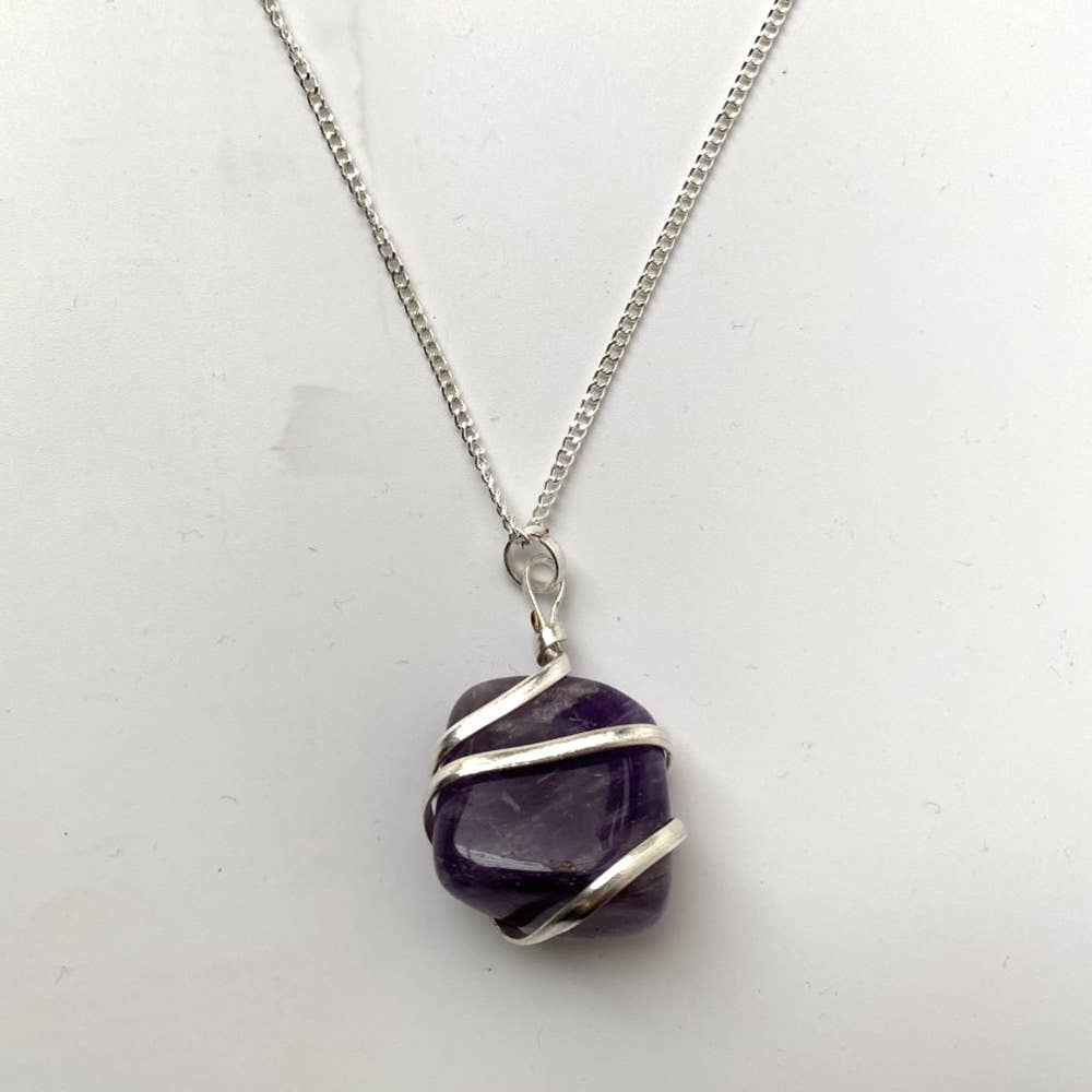 VIE - Wholesale Pendant/Charm Necklace - Tumbled Stone Wire Wrap Pendant, 2-3cm2