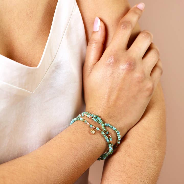 Lisa Angel - Wholesale Beaded/pearl necklace - Green Stone Shell Charm Beaded Bracelet4