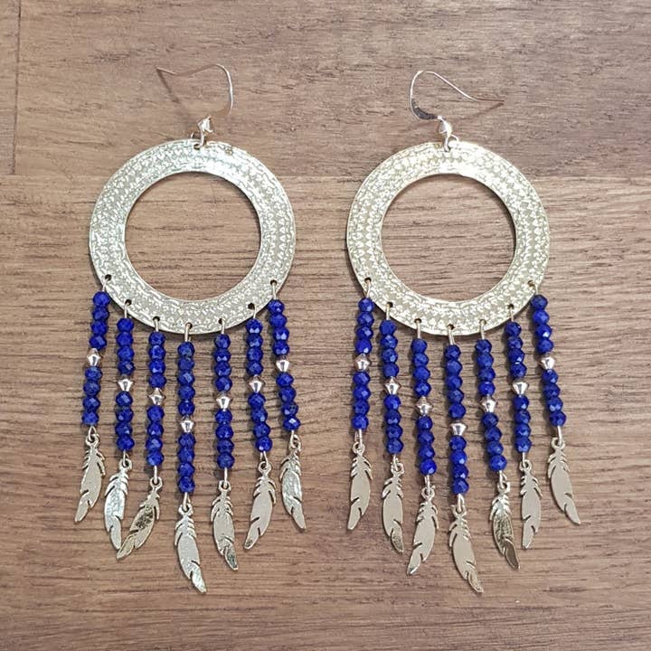 Boucles Indiana Lapis Lazuli pour la vente par C'cedille