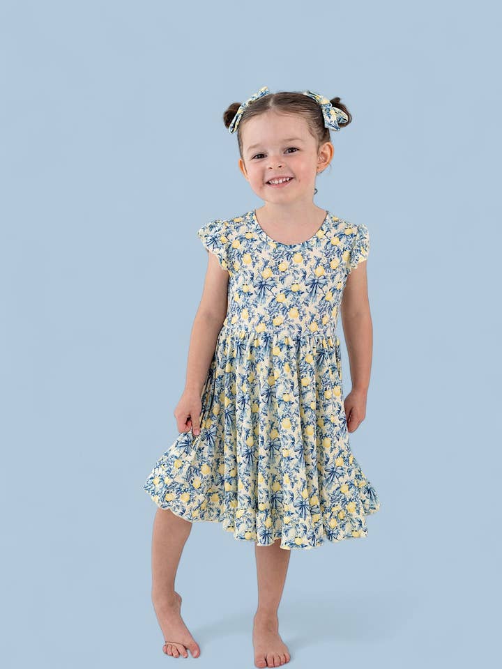 Dream Big Little Co. - Wholesale Dress - Kids - VINTAGE CITRUS TOILE CAP SLEEVE DREAM RUFFLE DRESS