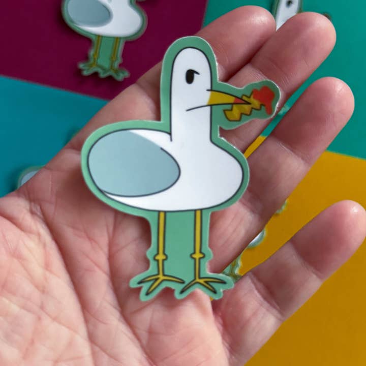 Måge med Pommes Frites Klistermærke for engroshandel hos Stone Donut Design, LLC