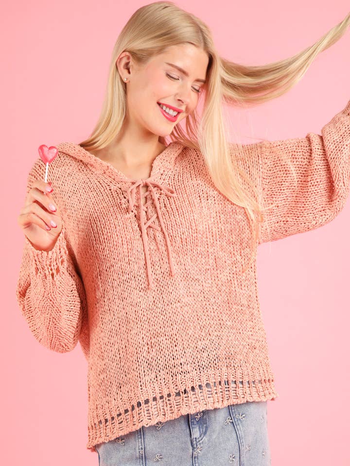 12W3267N-Oversized Summer Knit Sweater Hoodie Top for wholesale by VERY J