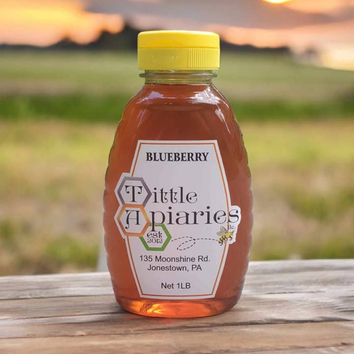 Raw Maine Blueberry Honey 1 lb Plastic Squeeze Bottle for wholesale by Tittle Apiaries, LLC