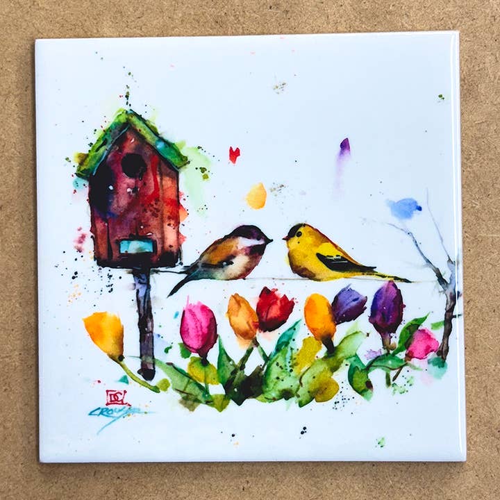 Ceramic Coaster 'SPRINGTIME BIRDHOUSE' for wholesale by The Art of Dean Crouser Greeting Cards & Stickers