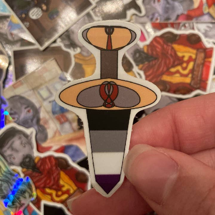 Asexual Pride Flag Sword LGBTQIA+ Vinyl Die-Cut Laptop Sticker, Waterproof Material Indoor Or Outdoor Use, Queer, Laptop Decal, Matte Finish for wholesale by M.S. Illustration