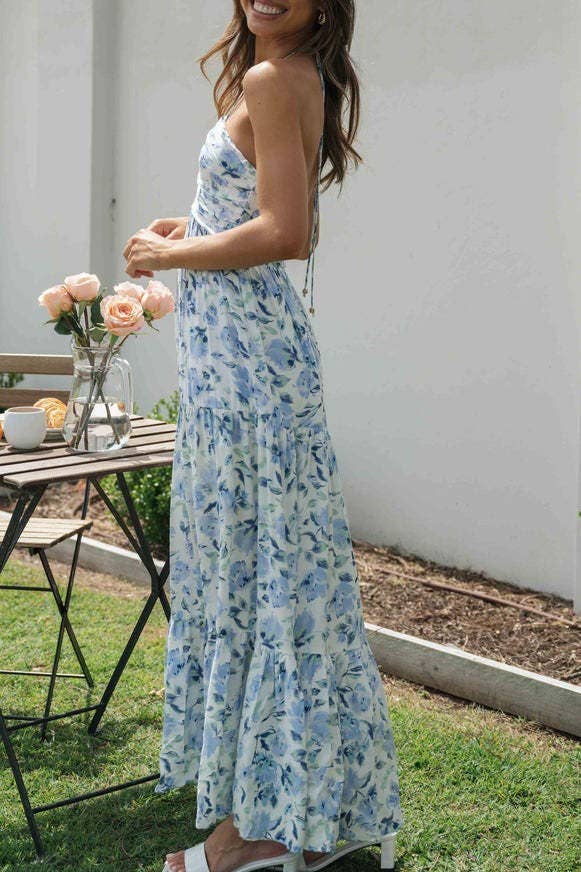 Rosa Clothing - Wholesale Dress - Women's - Plunge halter backless floral swing maxi sun dress19