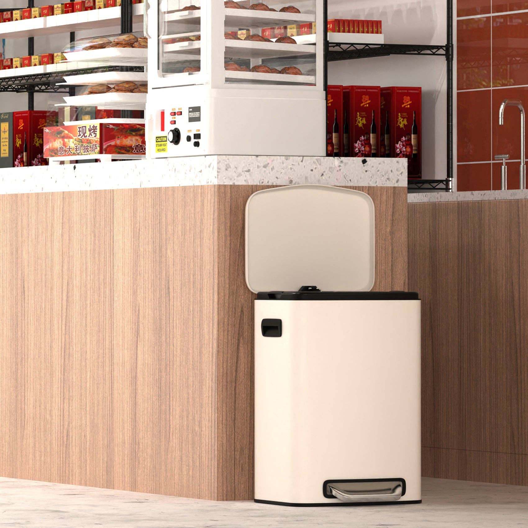 39F Inc. - Wholesale Trashcan/Trash Bin - 13 Gallon White Steel Kitchen Trash Can - Foot Pedal0